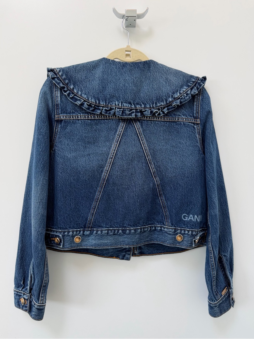 Ganni Oversized Ruffle Collar Denim Jacket - Picture 5 of 12